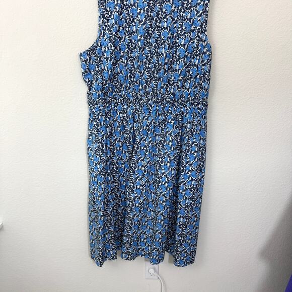 Lane Bryant Womens V Neck Elastic Waist Dress Size 24 Cotton Floral Summer Blue - Picture 4 of 7